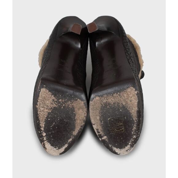 Saint Laurent Brown Leather Fur Trim Ankle Boots - 38.5 - Picture 5 of 5